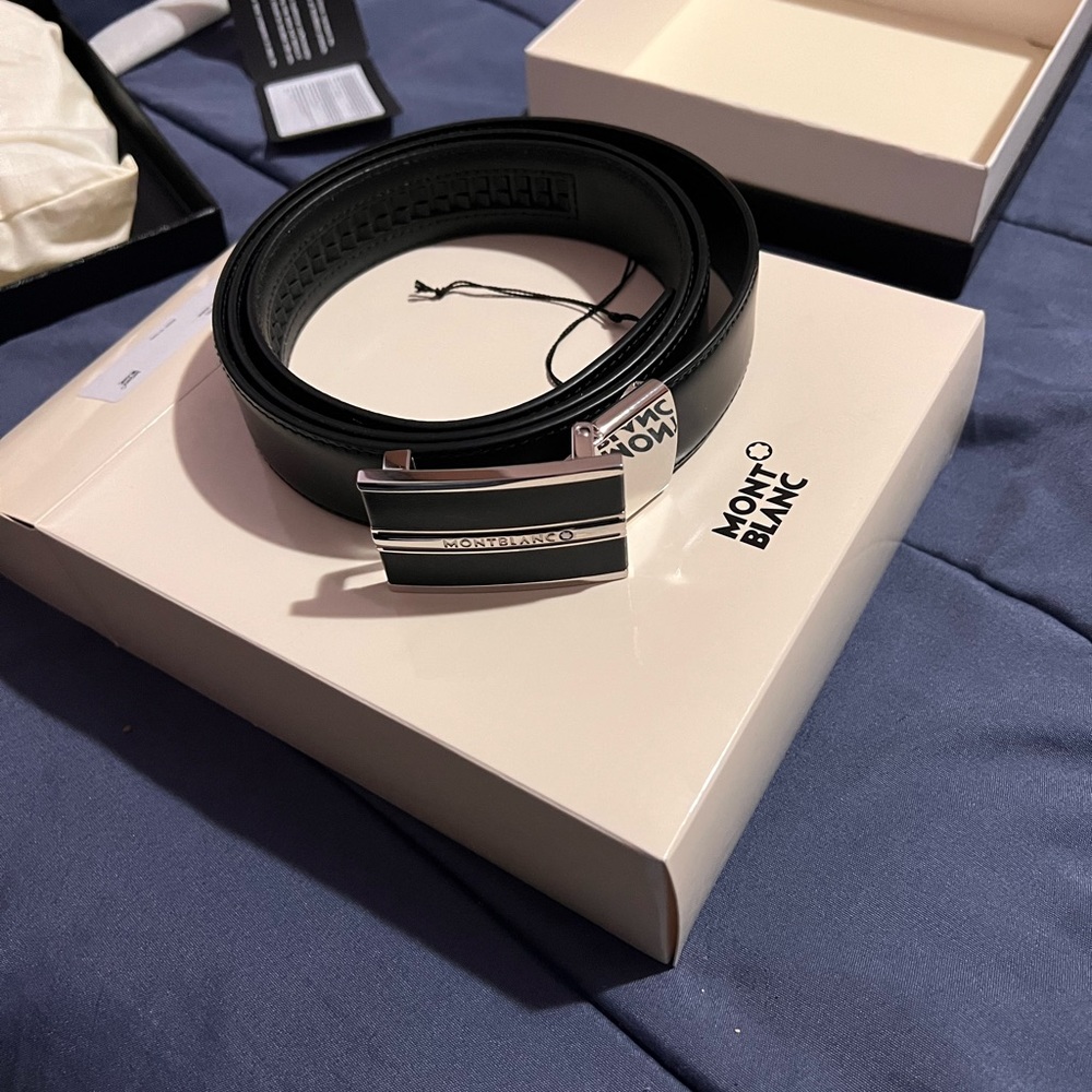 Mont blanc black 30mm leather Belt